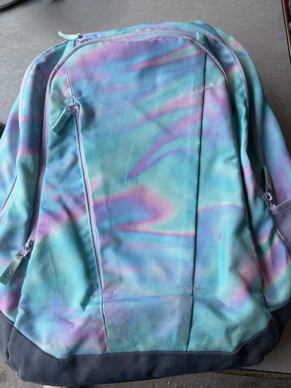 Lands' End pastel tie-dye backpack in teal, purple, pink
